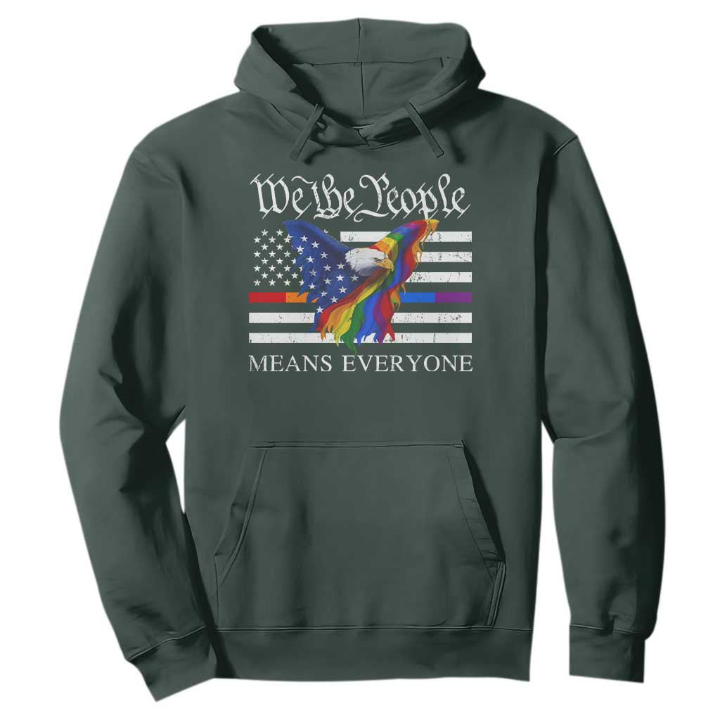 We The People Means Everyone US Constitution LGBT Pride Hoodie Rainbow Bald Eagle TS11 Dark Forest Green Print Your Wear