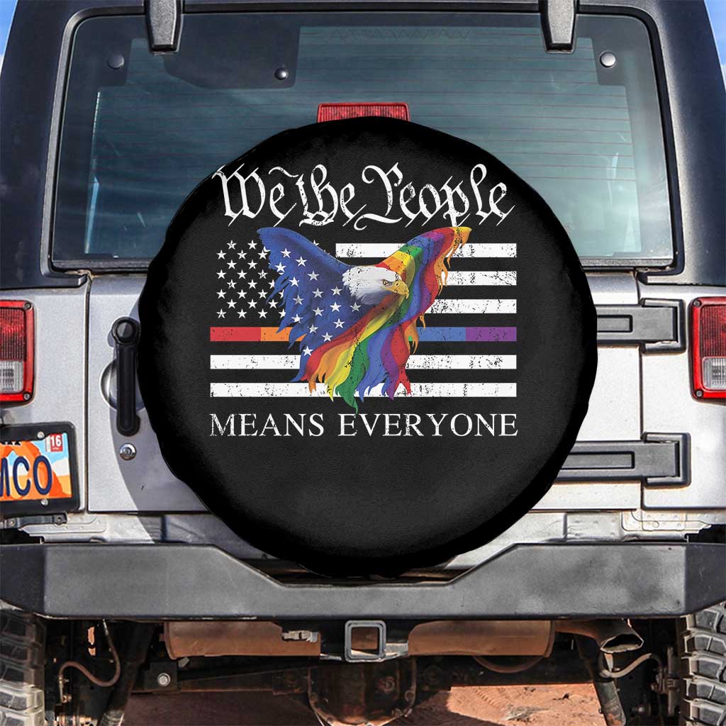 We The People Means Everyone US Constitution LGBT Pride Spare Tire Cover Rainbow Bald Eagle TS11 No hole Black Print Your Wear