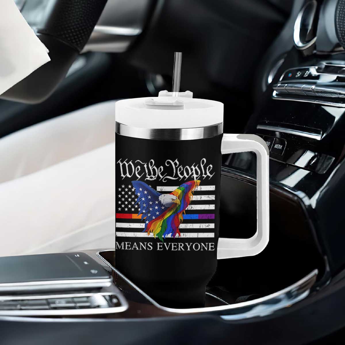 We The People Means Everyone US Constitution LGBT Pride Tumbler With Handle Rainbow Bald Eagle TS11 Print Your Wear
