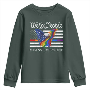 We The People Means Everyone US Constitution LGBT Pride Youth Sweatshirt Rainbow Bald Eagle TS11 Dark Forest Green Print Your Wear