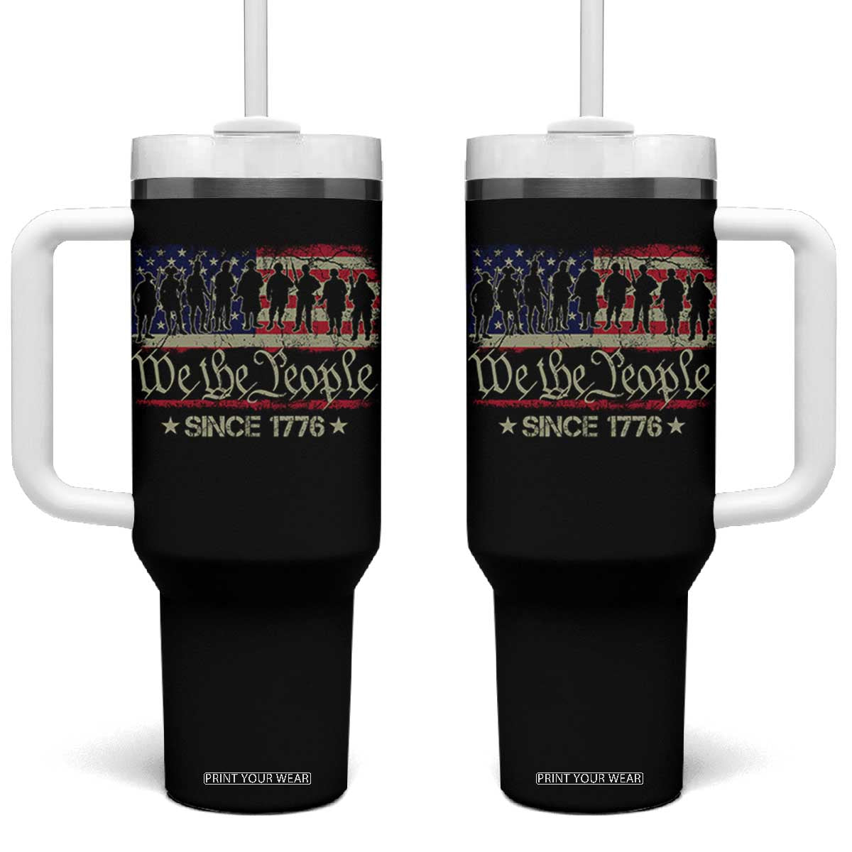 We The People Since 1776 Tumbler With Handle 250 Years America Anniversary Vintage American Flag TS11 One Size: 40 oz Black Print Your Wear