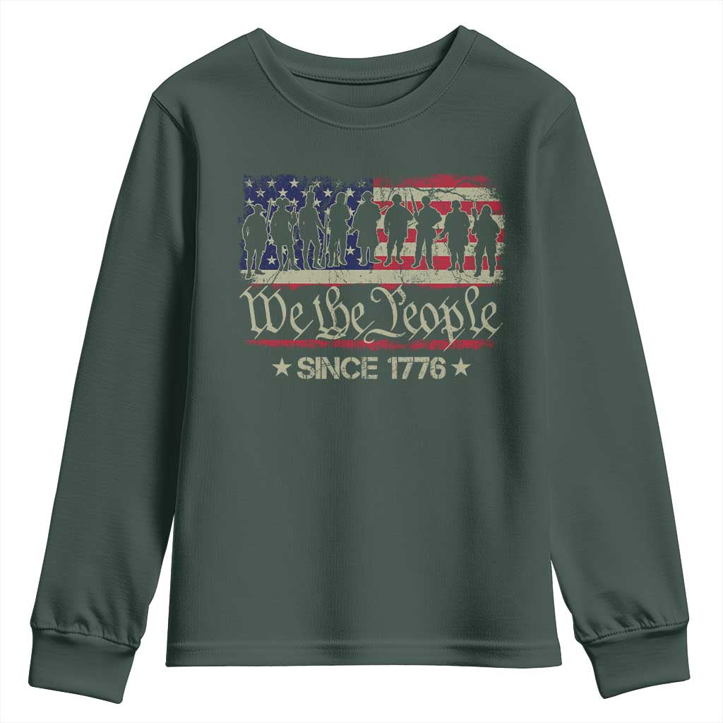 We The People Since 1776 Youth Sweatshirt 250 Years America Anniversary Vintage American Flag TS11 Dark Forest Green Print Your Wear