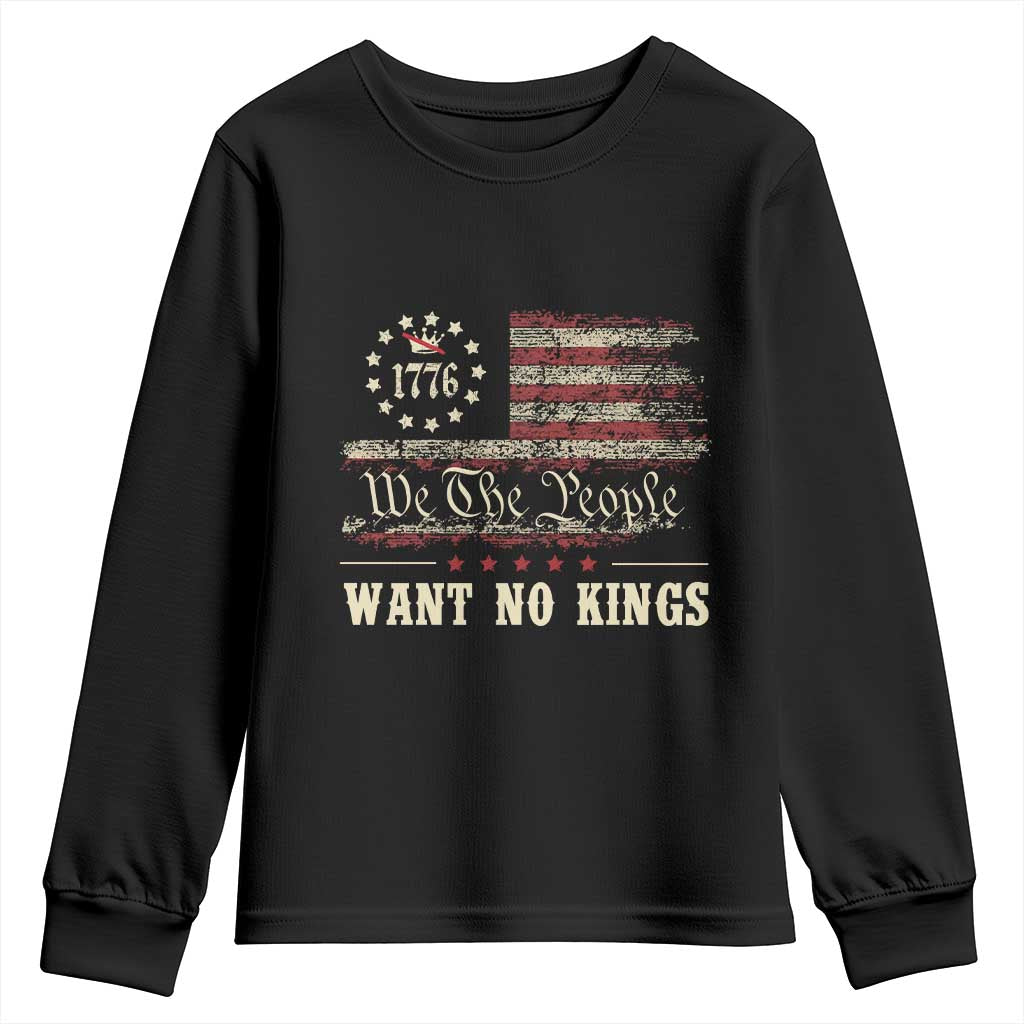 We The People Want No Kings Youth Sweatshirt Retro June 14th Vintage 1776 Flag Patriotic TS02 Black Print Your Wear