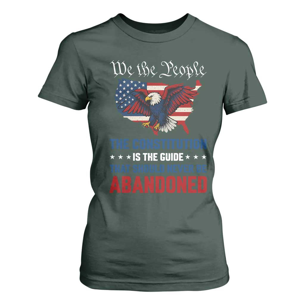 We the People Patriotic Eagle T Shirt For Women Defend the Constitution American Flag TS02 Dark Forest Green Print Your Wear