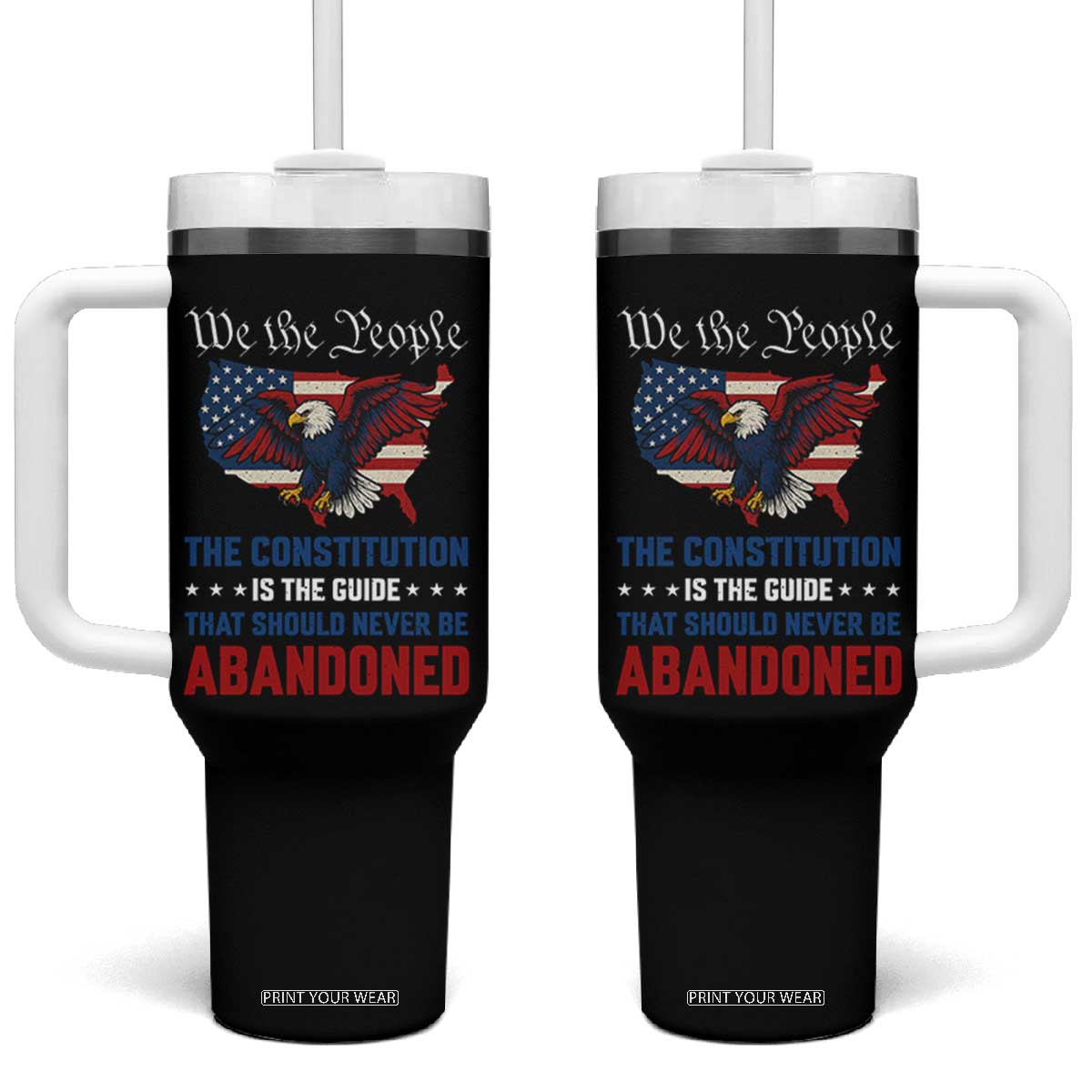 We the People Patriotic Eagle Tumbler With Handle Defend the Constitution American Flag TS02 One Size: 40 oz Black Print Your Wear