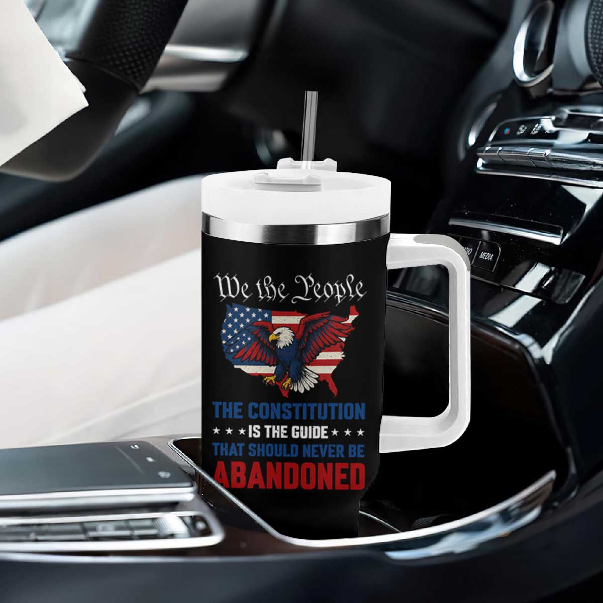 We the People Patriotic Eagle Tumbler With Handle Defend the Constitution American Flag TS02 Print Your Wear