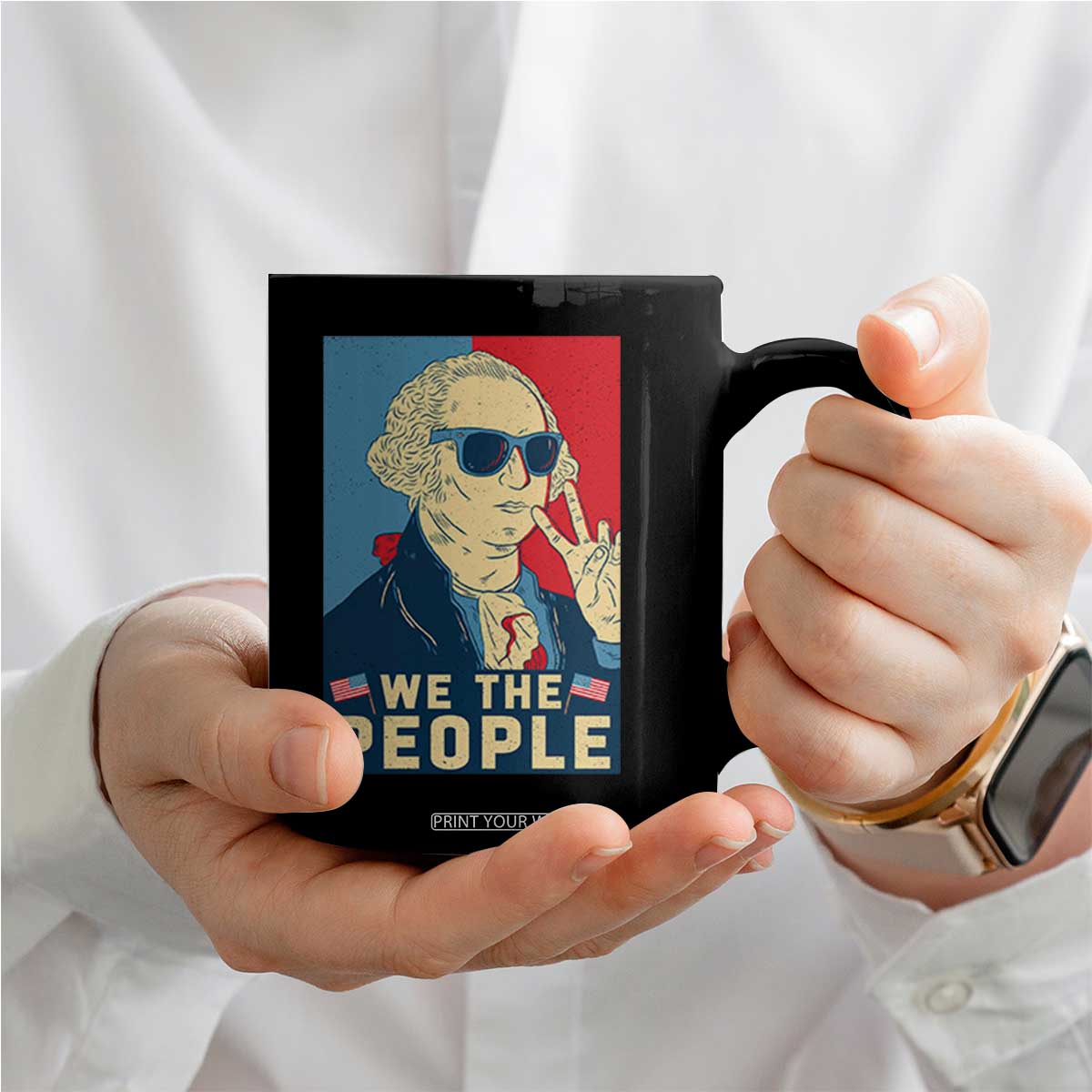 We the People Retro George Washington Coffee Mug Patriotic American Founding Fathers Peace Sign TS02 Print Your Wear