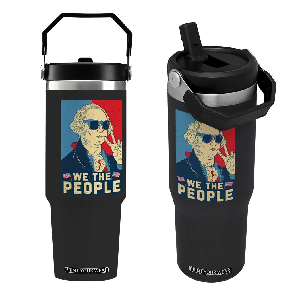 We the People Retro George Washington Flip Straw Tumbler Patriotic American Founding Fathers Peace Sign TS02 One Size: 30 oz Black Print Your Wear