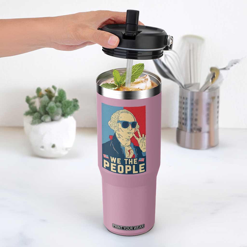 We the People Retro George Washington Flip Straw Tumbler Patriotic American Founding Fathers Peace Sign TS02 One Size: 30 oz Light Pink Print Your Wear
