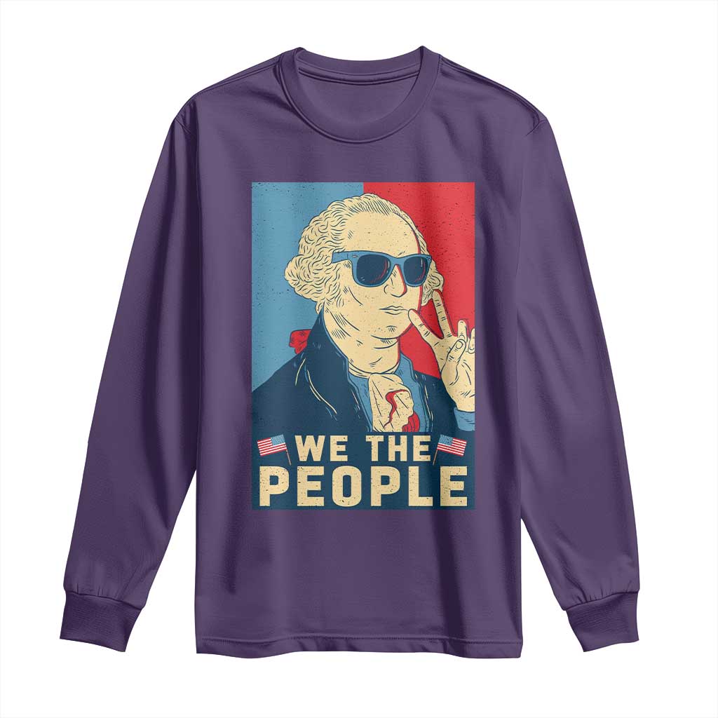 We the People Retro George Washington Long Sleeve Shirt Patriotic American Founding Fathers Peace Sign TS02 Purple Print Your Wear