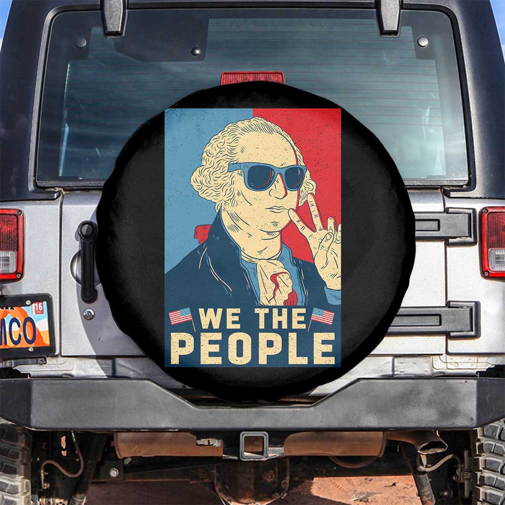 We the People Retro George Washington Spare Tire Cover Patriotic American Founding Fathers Peace Sign TS02 No hole Black Print Your Wear