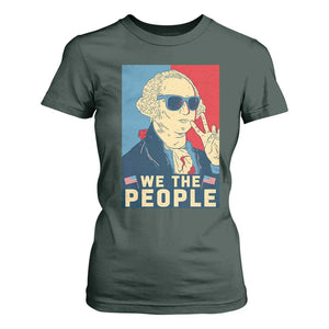 We the People Retro George Washington T Shirt For Women Patriotic American Founding Fathers Peace Sign TS02 Dark Forest Green Print Your Wear