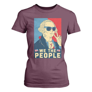 We the People Retro George Washington T Shirt For Women Patriotic American Founding Fathers Peace Sign TS02 Maroon Print Your Wear