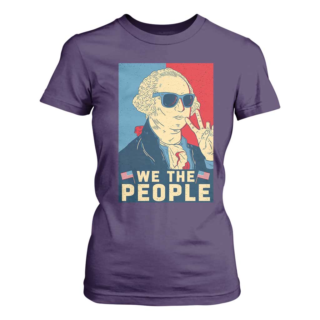 We the People Retro George Washington T Shirt For Women Patriotic American Founding Fathers Peace Sign TS02 Purple Print Your Wear