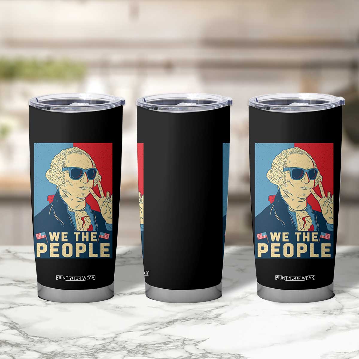 We the People Retro George Washington Tumbler Cup Patriotic American Founding Fathers Peace Sign TS02 Print Your Wear