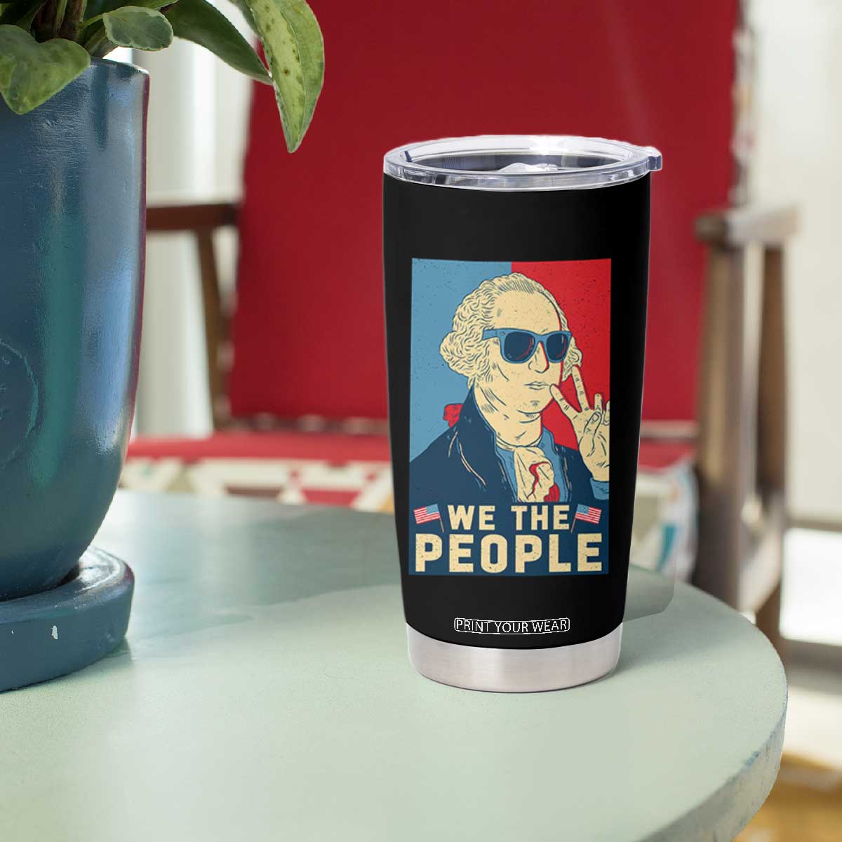 We the People Retro George Washington Tumbler Cup Patriotic American Founding Fathers Peace Sign TS02 Print Your Wear