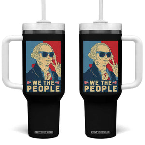 We the People Retro George Washington Tumbler With Handle Patriotic American Founding Fathers Peace Sign TS02 One Size: 40 oz Black Print Your Wear
