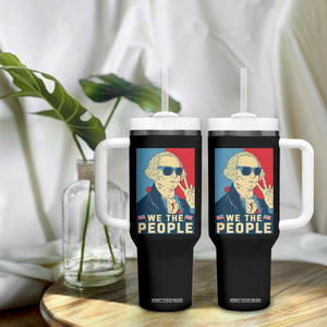 We the People Retro George Washington Tumbler With Handle Patriotic American Founding Fathers Peace Sign TS02 Print Your Wear