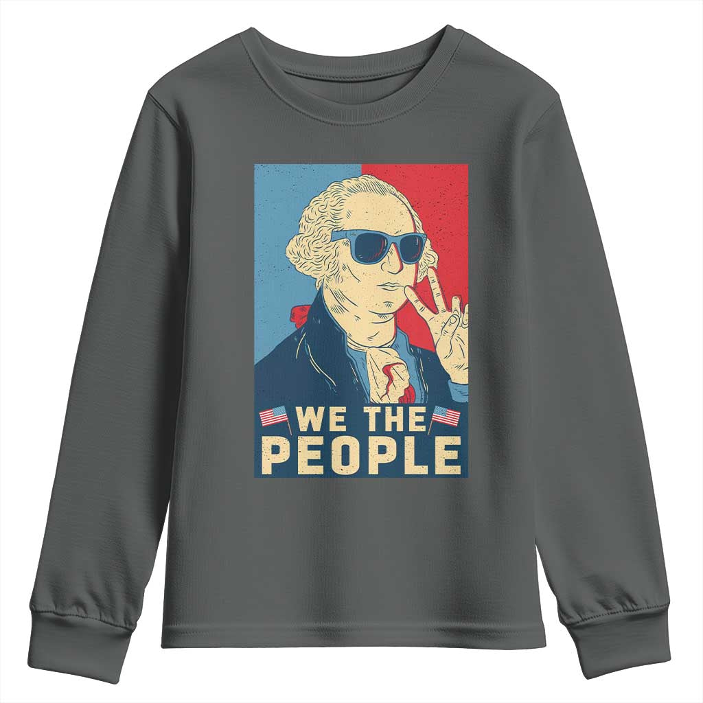 We the People Retro George Washington Youth Sweatshirt Patriotic American Founding Fathers Peace Sign TS02 Dark Heather Print Your Wear
