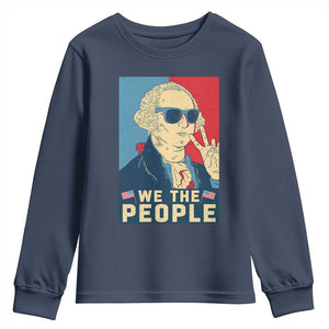 We the People Retro George Washington Youth Sweatshirt Patriotic American Founding Fathers Peace Sign TS02 Navy Print Your Wear