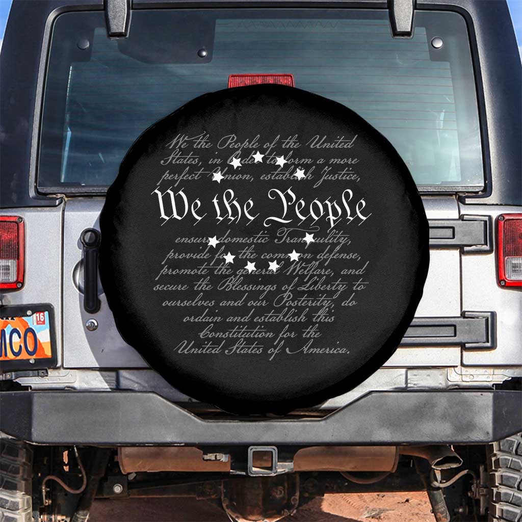 We the People Spare Tire Cover US Constitution Preamble 4th Of July Patriotic Stars TS02 No hole Black Print Your Wear