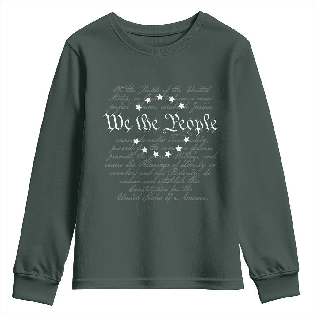 We the People Youth Sweatshirt US Constitution Preamble 4th Of July Patriotic Stars TS02 Dark Forest Green Print Your Wear