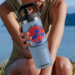 Welcome To America's Gulf Flip Straw Tumbler Established 2025 Trump Mexico Vintage Summer Beach Vibes TS10 One Size: 30 oz Light Blue Print Your Wear