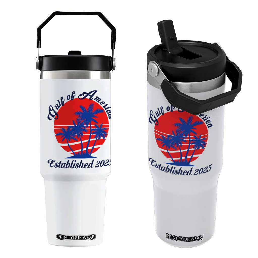 Welcome To America's Gulf Flip Straw Tumbler Established 2025 Trump Mexico Vintage Summer Beach Vibes TS10 One Size: 30 oz White Print Your Wear