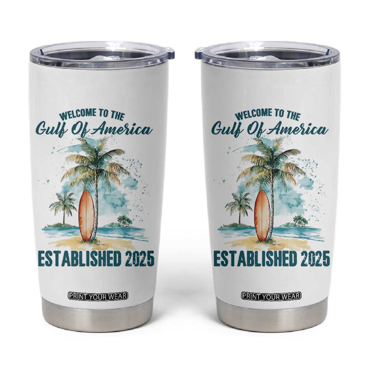 Welcome To America's Gulf Tumbler Cup Established 2025 Retro Vintage Beach TS10 White Print Your Wear