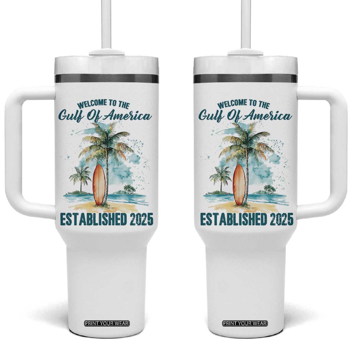 Welcome To America's Gulf Tumbler With Handle Established 2025 Retro Vintage Beach TS10 One Size: 40 oz White Print Your Wear