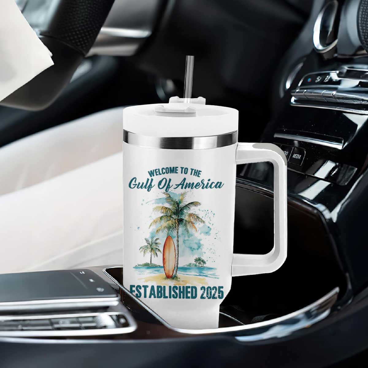 Welcome To America's Gulf Tumbler With Handle Established 2025 Retro Vintage Beach TS10 Print Your Wear