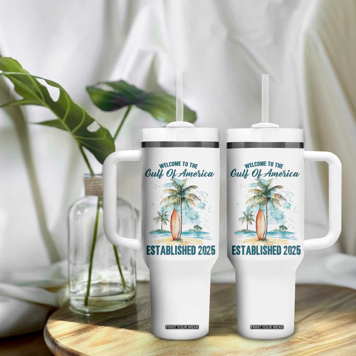Welcome To America's Gulf Tumbler With Handle Established 2025 Retro Vintage Beach TS10 Print Your Wear