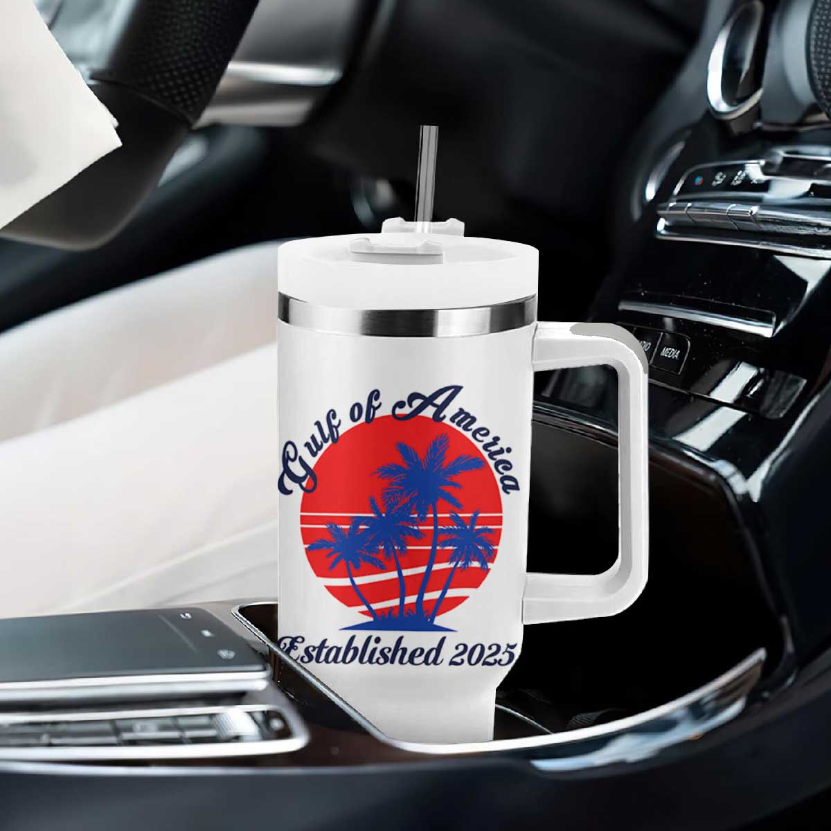 Welcome To America's Gulf Tumbler With Handle Established 2025 Trump Mexico Vintage Summer Beach Vibes TS10 Print Your Wear
