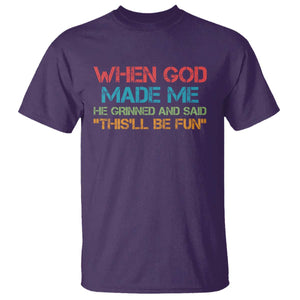 When God Made Me He Grinned And Said Funny T Shirt Sarcastic Saying Humor Christian Retro TS10 Purple Print Your Wear