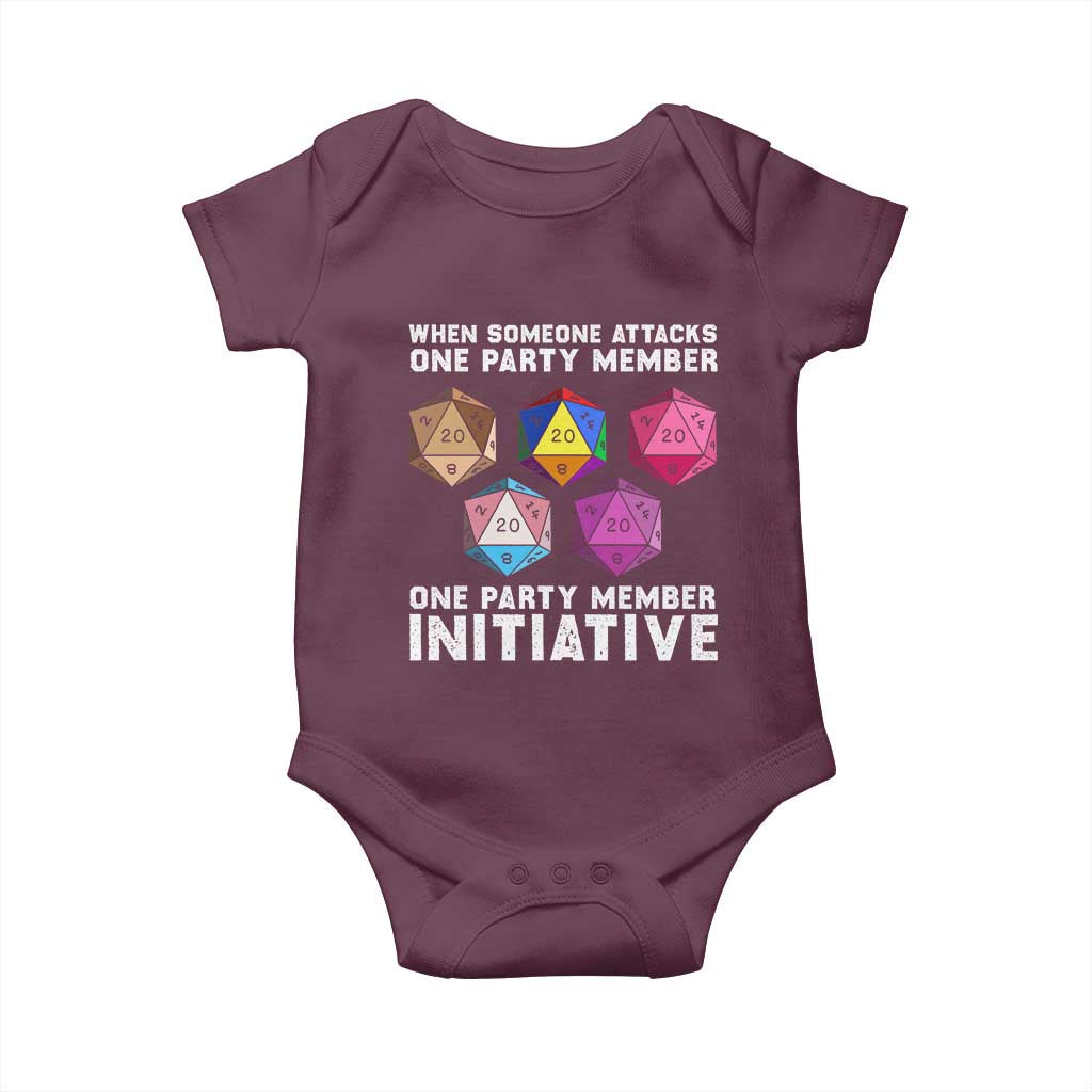 When Someone Attacks One Party Member D20 Dice LGBTQ Ally Baby Onesie TS10 Maroon Print Your Wear