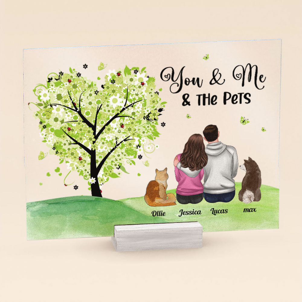 Personalized You and Me and The Pets Acrylic Plaque Birthday, Loving Gift For Cat and Dog Lover, Pet Owner, Fur Mom, Fur Dad CTM Acrylic Table Sign 4" x 6 " Custom - Printyourwear