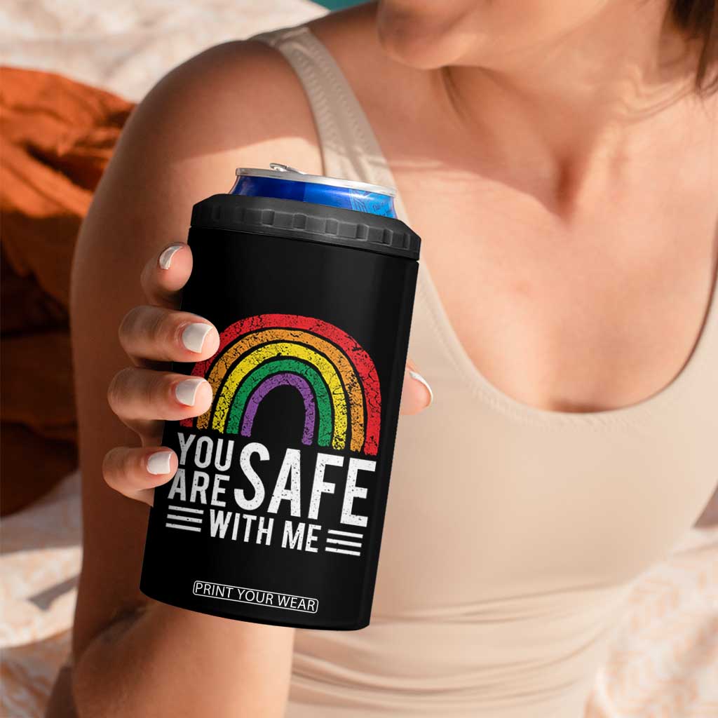 You Are Safe With Me 4 in 1 Can Cooler Tumbler Retro Rainbow LGBTQ Ally Pride TS10 Print Your Wear