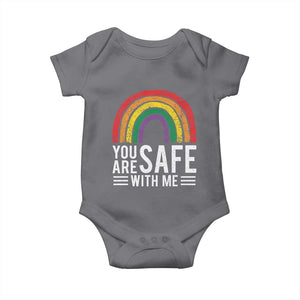 You Are Safe With Me Baby Onesie Retro Rainbow LGBTQ Ally Pride TS10 Charcoal Print Your Wear