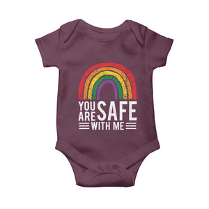 You Are Safe With Me Baby Onesie Retro Rainbow LGBTQ Ally Pride TS10 Maroon Print Your Wear