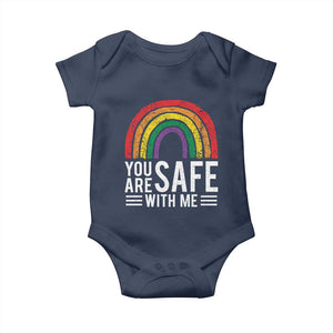 You Are Safe With Me Baby Onesie Retro Rainbow LGBTQ Ally Pride TS10 Navy Print Your Wear