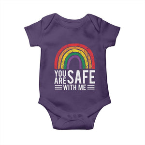 You Are Safe With Me Baby Onesie Retro Rainbow LGBTQ Ally Pride TS10 Purple Print Your Wear
