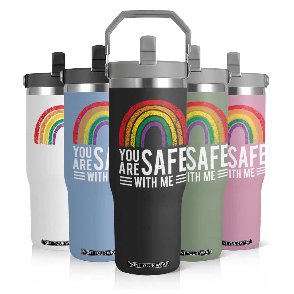 You Are Safe With Me Flip Straw Tumbler Retro Rainbow LGBTQ Ally Pride TS10 Print Your Wear