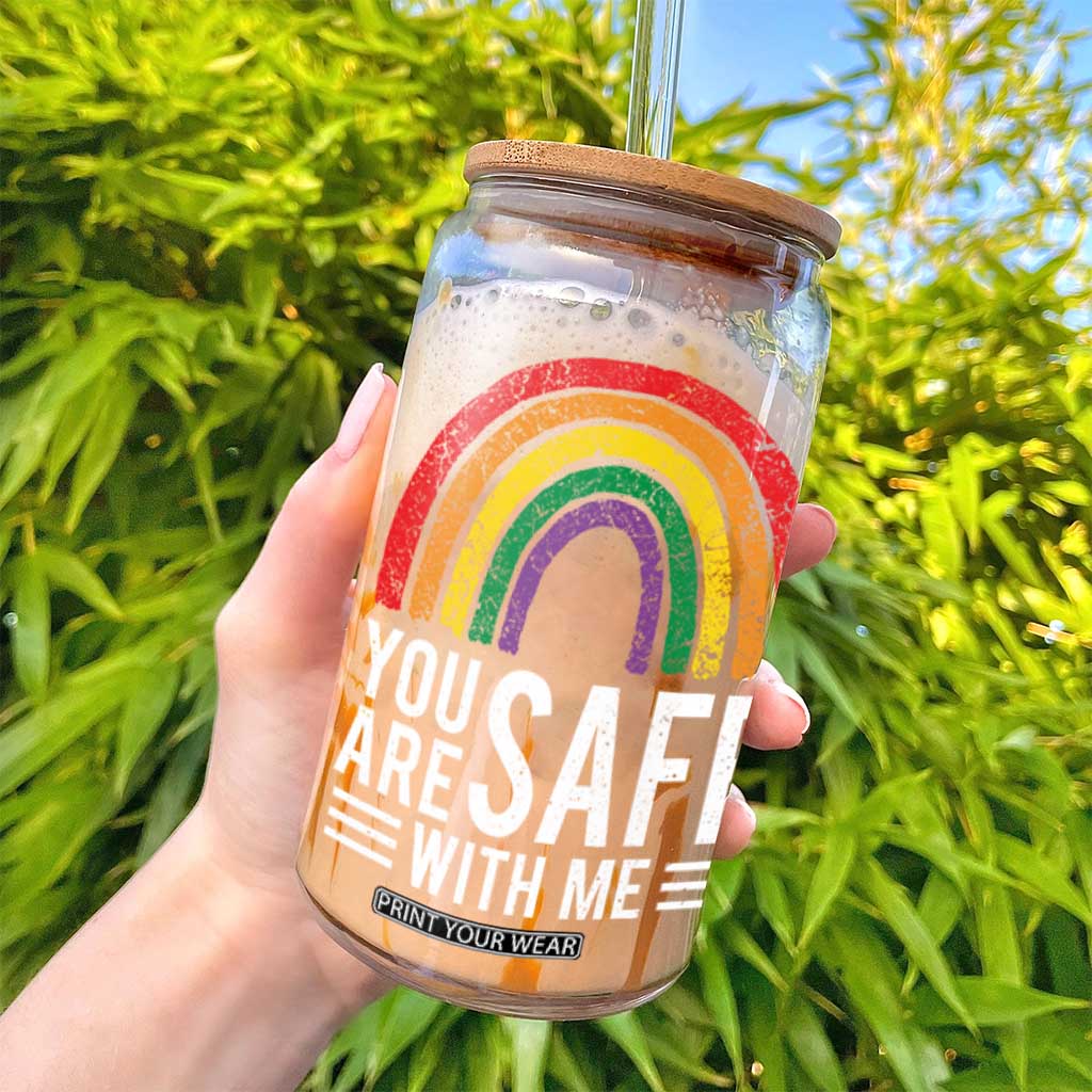 You Are Safe With Me Glass Can Retro Rainbow LGBTQ Ally Pride TS10 Print Your Wear