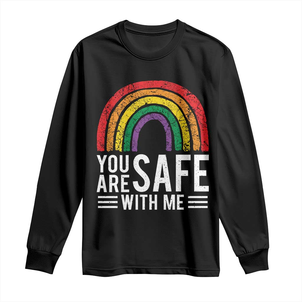 You Are Safe With Me Long Sleeve Shirt Retro Rainbow LGBTQ Ally Pride TS10 Black Print Your Wear
