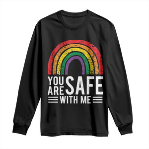 You Are Safe With Me Long Sleeve Shirt Retro Rainbow LGBTQ Ally Pride TS10 Black Print Your Wear
