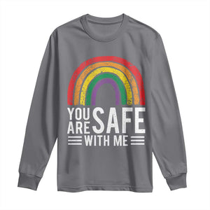 You Are Safe With Me Long Sleeve Shirt Retro Rainbow LGBTQ Ally Pride TS10 Charcoal Print Your Wear