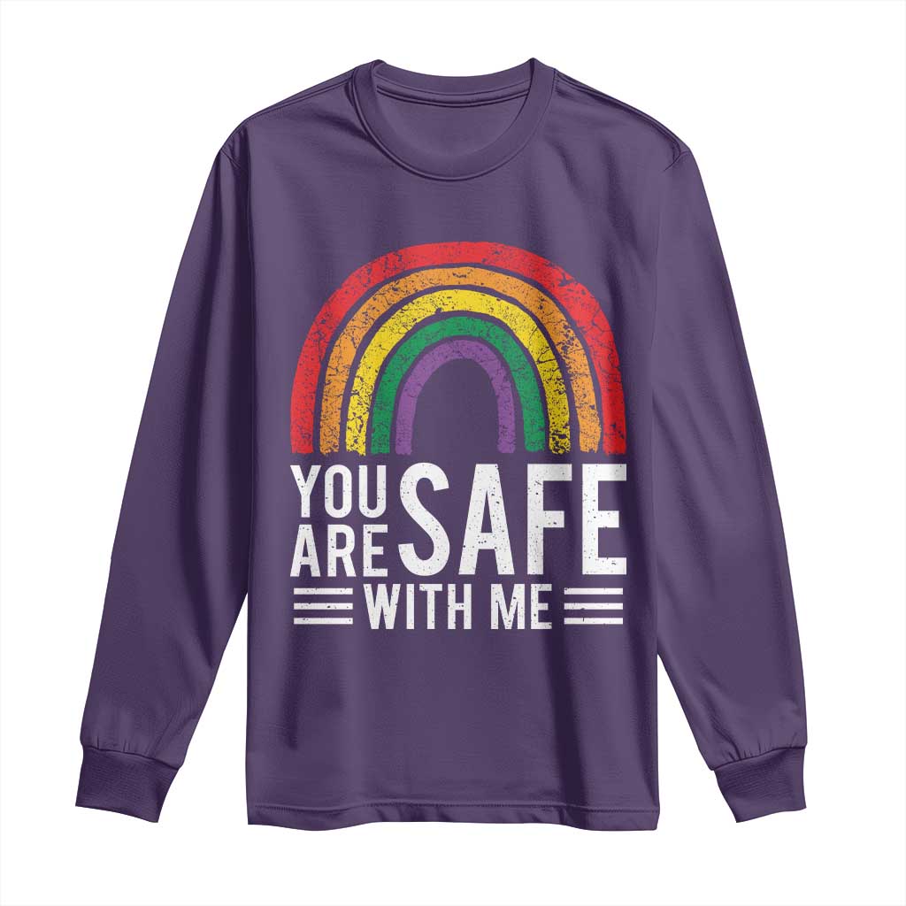 You Are Safe With Me Long Sleeve Shirt Retro Rainbow LGBTQ Ally Pride TS10 Purple Print Your Wear