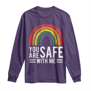 You Are Safe With Me Long Sleeve Shirt Retro Rainbow LGBTQ Ally Pride TS10 Purple Print Your Wear