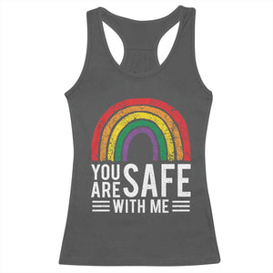 You Are Safe With Me Racerback Tank Top Retro Rainbow LGBTQ Ally Pride TS10 Dark Heather Print Your Wear
