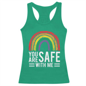 You Are Safe With Me Racerback Tank Top Retro Rainbow LGBTQ Ally Pride TS10 Irish Green Print Your Wear